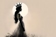 a silhouette of a bride wearing crown and maxi with white background 