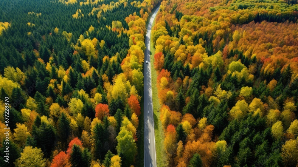an aerial view of a road in the middle of a forest with lots of trees ...
