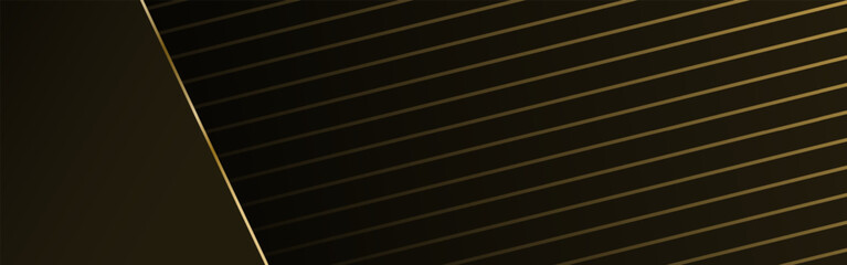 Poster - Gold lines grid on black background. Luxury chrome geometric banner with elegant premium stripes for concept and vector design