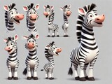 Fototapeta Konie - Cute zebra character with various expressions and poses