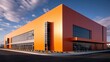 Modern sleek warehouse office building facility exterior architecture orange 