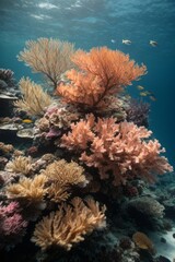 Wall Mural - Beautiful underwater world with coral reefs, algae and fish. Ecosystem, ocean, nature concepts