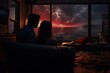 © ChaoticMind - Cozy Movie Night: Young Couple Enjoying a Relaxing Evening Watching TV Together in Their Modern Living Room