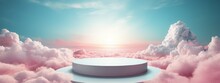 Background Podium Pink 3d Product Sky Platform Display Cloud Pastel Scene Render Stand. Pink Podium Stage Minimal Abstract Background Beauty Dreamy Space Studio Pedestal Smoke Showcase Geometric White