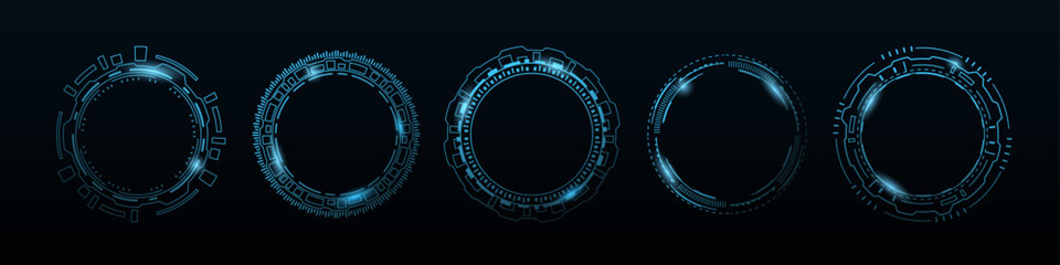 Poster - tech blue cyber hud futuristic circle frame. future technology ai tech interface.