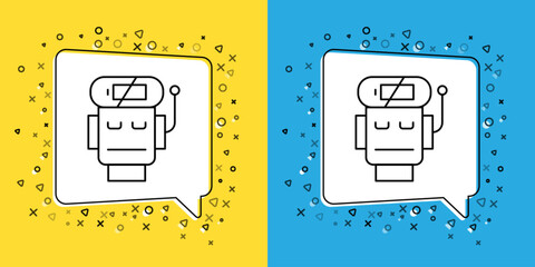 Poster - Set line Robot low battery charge icon isolated on yellow and blue background. Artificial intelligence, machine learning, cloud computing. Vector