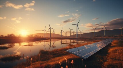 Wall Mural - solar cell in solar farm, alternative energy and sustainable energy, photovoltaic, pure energy renew