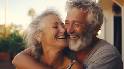 couple senior family smile and happy activity together, cuddling, warm hugs, senior or adult love, married couple, warm family. Husband and wife in love so fun in important days, celebrating