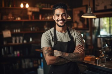 Sticker - Barista with tattoos smiling face portrait