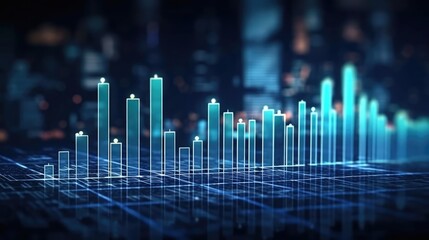 Perspective view of stock market growth business investing and data concept with digital financial chart graphs diagrams and