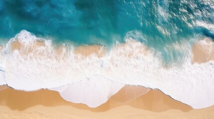  Ocean waves on the beach as a background Beautiful natural summer vacation holidays background Aerial top down view of beach and