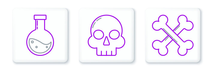 Canvas Print - Set line Crossed bones, Bottle with potion and Skull icon. Vector