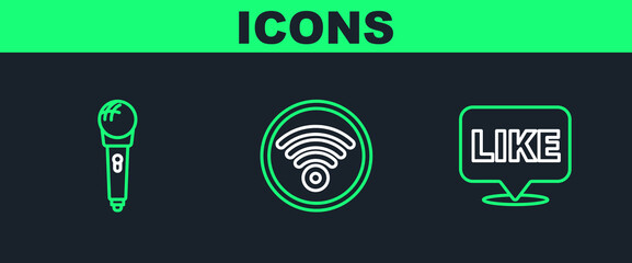 Poster - set line like in speech bubble, microphone and wi-fi wireless internet network icon. vector