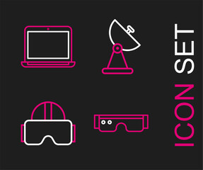 Poster - Set line Smart glasses, Virtual reality, Radar and Laptop icon. Vector