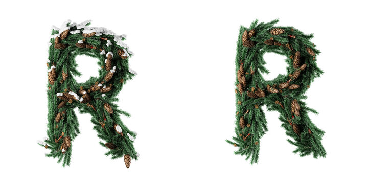 Christmas letter R. Christmas typography. Christmas font or type, holiday typeface, and alphabet on a transparent background. 3D Rendering.