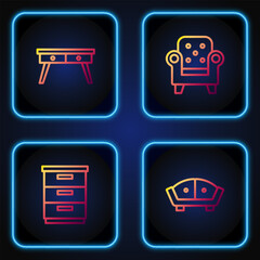 Poster - Set line Sofa, Furniture nightstand, Office desk and Armchair. Gradient color icons. Vector