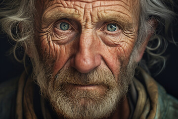 Wall Mural - Close up generated ai picture of old elderly upset unhappy man with a wrinkled face living alone