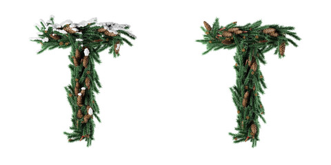 Fototapete - Christmas letter T. Christmas typography. Christmas font or type, holiday typeface, and alphabet on a transparent background. 3D Rendering.