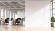 White open space office interior with blank wall