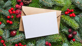 Fototapeta Nowy Jork - Blank card and envelope on fir branches