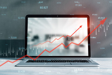 Poster - Laptop screen displaying upward financial growth trend