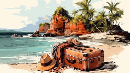 Poster - a suitcase on a beach