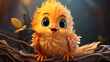 Pássaro amarelo fofo no ninho - Ilustração infantil 3d 