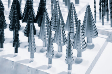 Poster - Milling metal cutter tools for CNC machine, dustrial design background, engineering technology concept