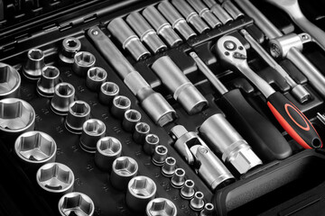 Poster - mechanics tool kit in black box, close-up of mechanics tool kit