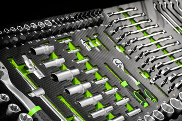 Poster - mechanics tool kit in black box, close-up of mechanics tool kit