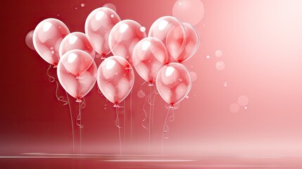 Wall Mural -  a bunch of pink balloons floating in the air on a red and pink background with a reflection of the balloon in the middle of the photo and the balloons in the air.  generative ai