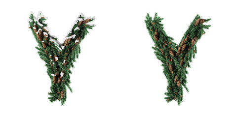Fototapete - Christmas letter Y. Christmas typography. Christmas font or type, holiday typeface, and alphabet on a transparent background. 3D Rendering.