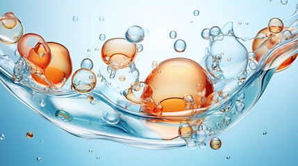 Wall Mural - transparent orange water bubbles against a white background graphic element or symbol for refreshment and rejuvenation in the wellness and cosmetics industry advertising