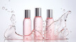 bubbles around three bottles against a white background graphic element or symbol for refreshment and rejuvenation in the wellness and cosmetics industry advertising