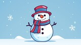 Fototapeta Dinusie -  a snowman wearing a red and blue scarf and a red and blue hat and a red and blue scarf and a blue background with snowflakes and snowflakes.  generative ai