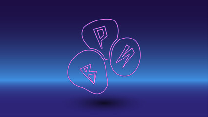 Poster - Neon divination stones symbol on a gradient blue background. The isolated symbol is located in the bottom center. Gradient blue with light blue skyline