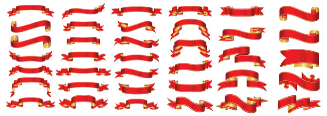 Wall Mural - ribbon banner set. red ribbons background. vector illustration.