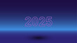© Alexey - Neon 2025 year symbol on a gradient blue background. The isolated symbol is located in the bottom center. Gradient blue with light blue skyline