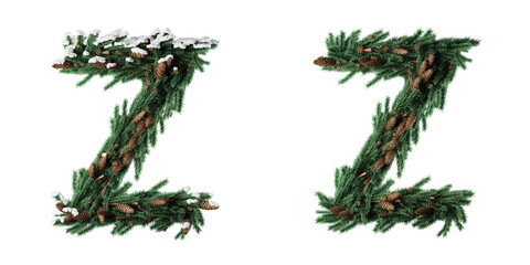 Fototapete - Christmas letter Z. Christmas typography. Christmas font or type, holiday typeface, and alphabet on a transparent background. 3D Rendering.