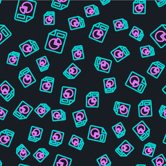 Poster - Line Document with graph chart icon isolated seamless pattern on black background. Report text file icon. Accounting sign. Audit, analysis, planning. Vector