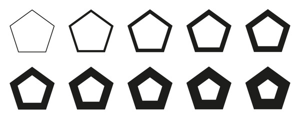 Poster - Pentagon set from thin to thick line, set of geometric shapes form, pentagon icons collection, different version - stock vector
