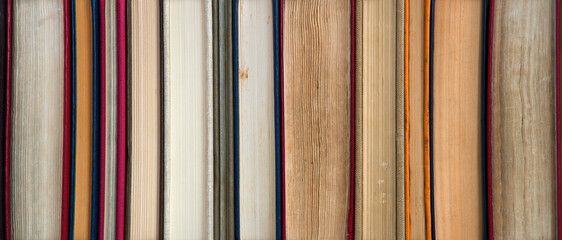 Sticker - Old books on shelf. Ancient background