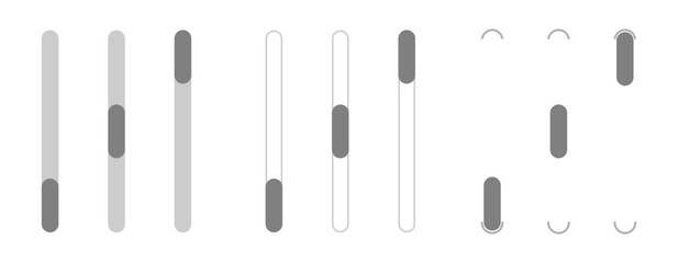 Aufkleber - Scrollbar set, scroll bars isolated, scroll bar slider, progress down and up, UI design button icons for interface, interaction technique or widget for scrolling. Navigation element. Frontend control