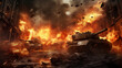 The tank was in the midst of intense flames on the battlefield.