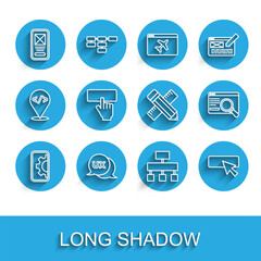 Poster - set line web development, ui or ux design, site map, keyboard, and crossed ruler and pencil icon. ve