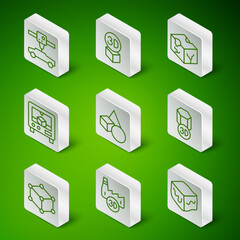 Poster - Set line Isometric cube, Printing house industry, 3D printer car, Basic geometric shapes, and icon. Vector