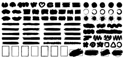Wall Mural - Brush stroke set isolated, grunge frame border rectangle, wavy and swirled brush strokes pattern, bold curved lines and squiggles marker stripe, lines and squiggles, scratchy strokes with rough edges