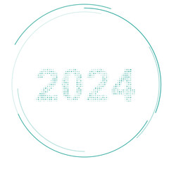 Poster - the 2024 year symbol filled with teal dots. pointillism style. vector illustration on white backgrou