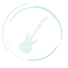 Poster - The guitar symbol filled with teal dots. Pointillism style. Vector illustration on white background