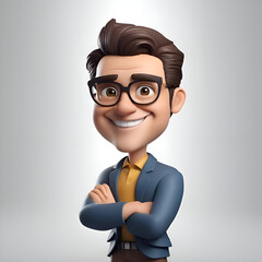 Poster - Cheerful young businessman with glasses and a blue shirt. 3d rendering